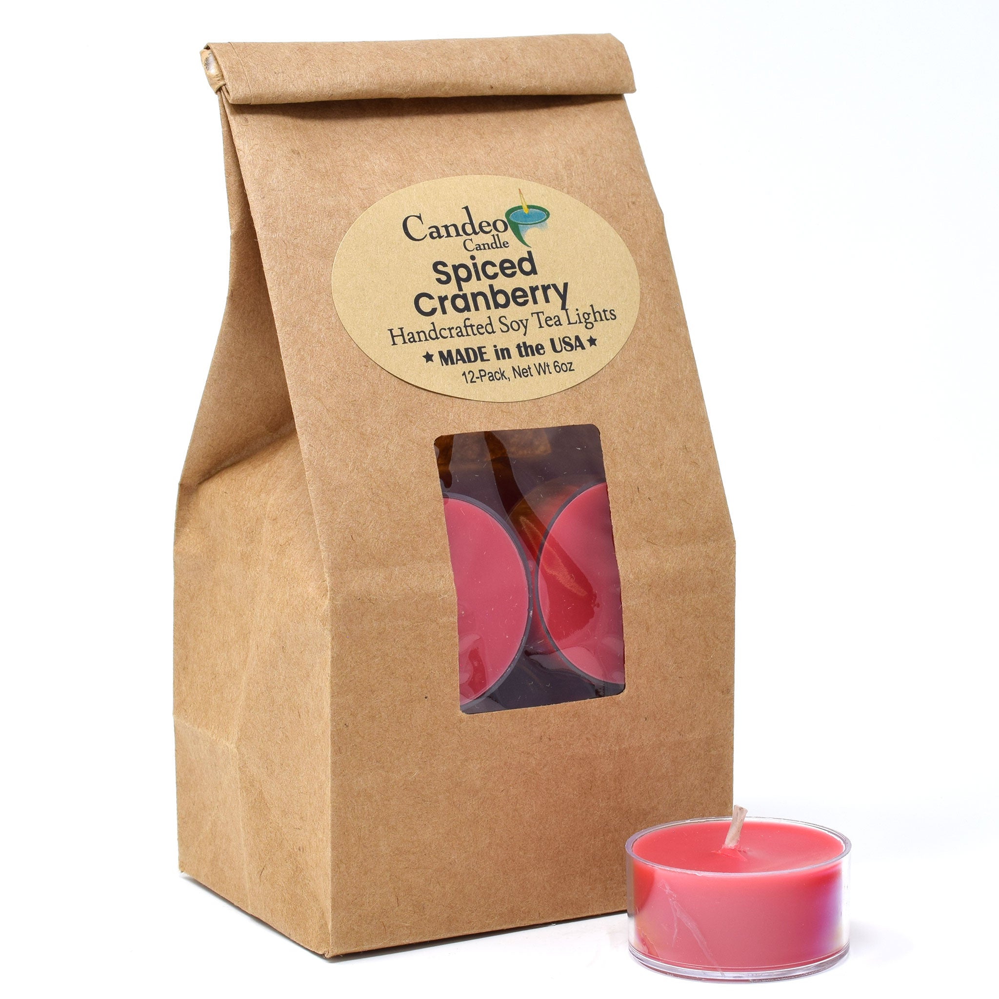 Spiced Cranberry, Soy Tea Light 12-Pack - Candeo Candle