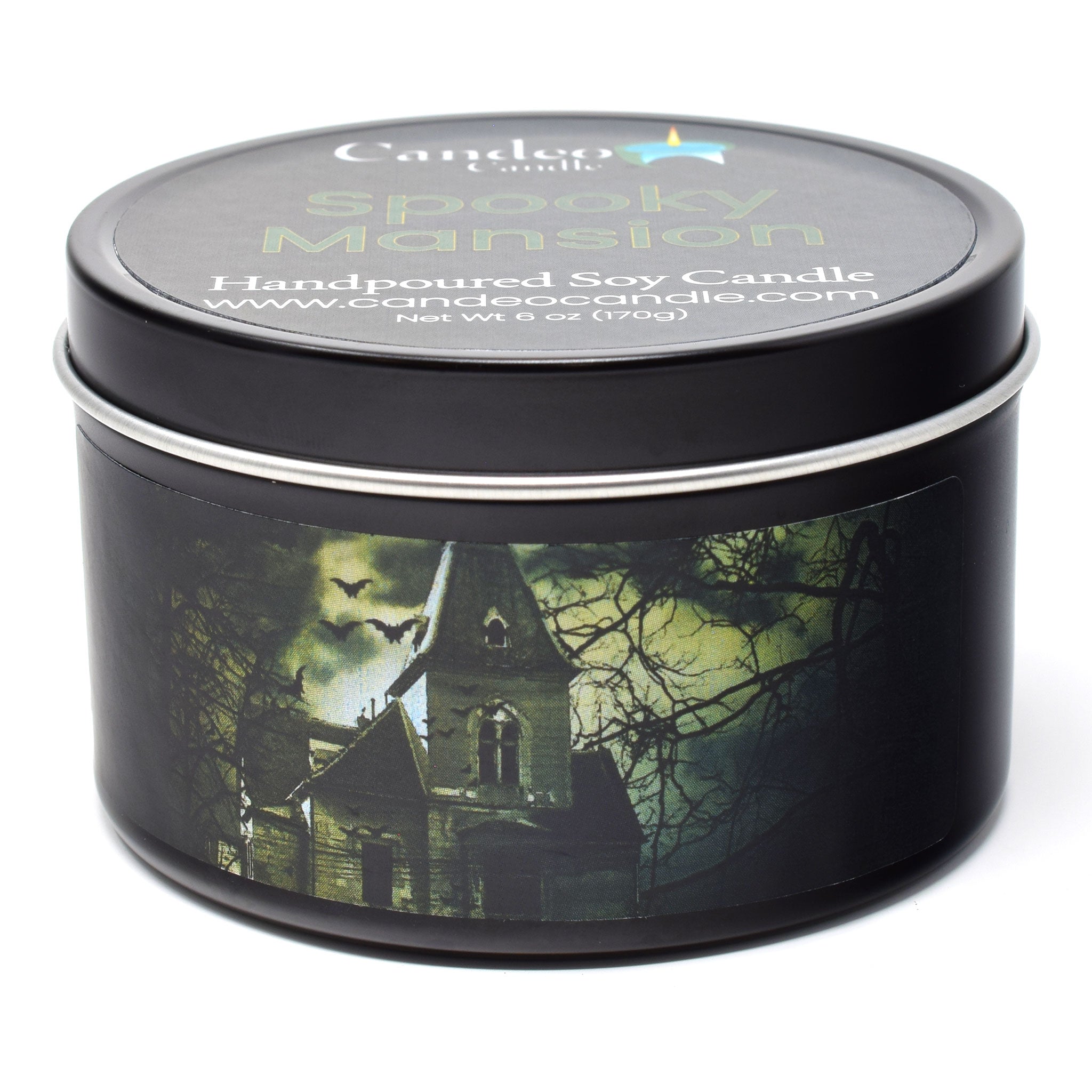 Spooky Mansion, 6oz Soy Candle Tin - Candeo Candle