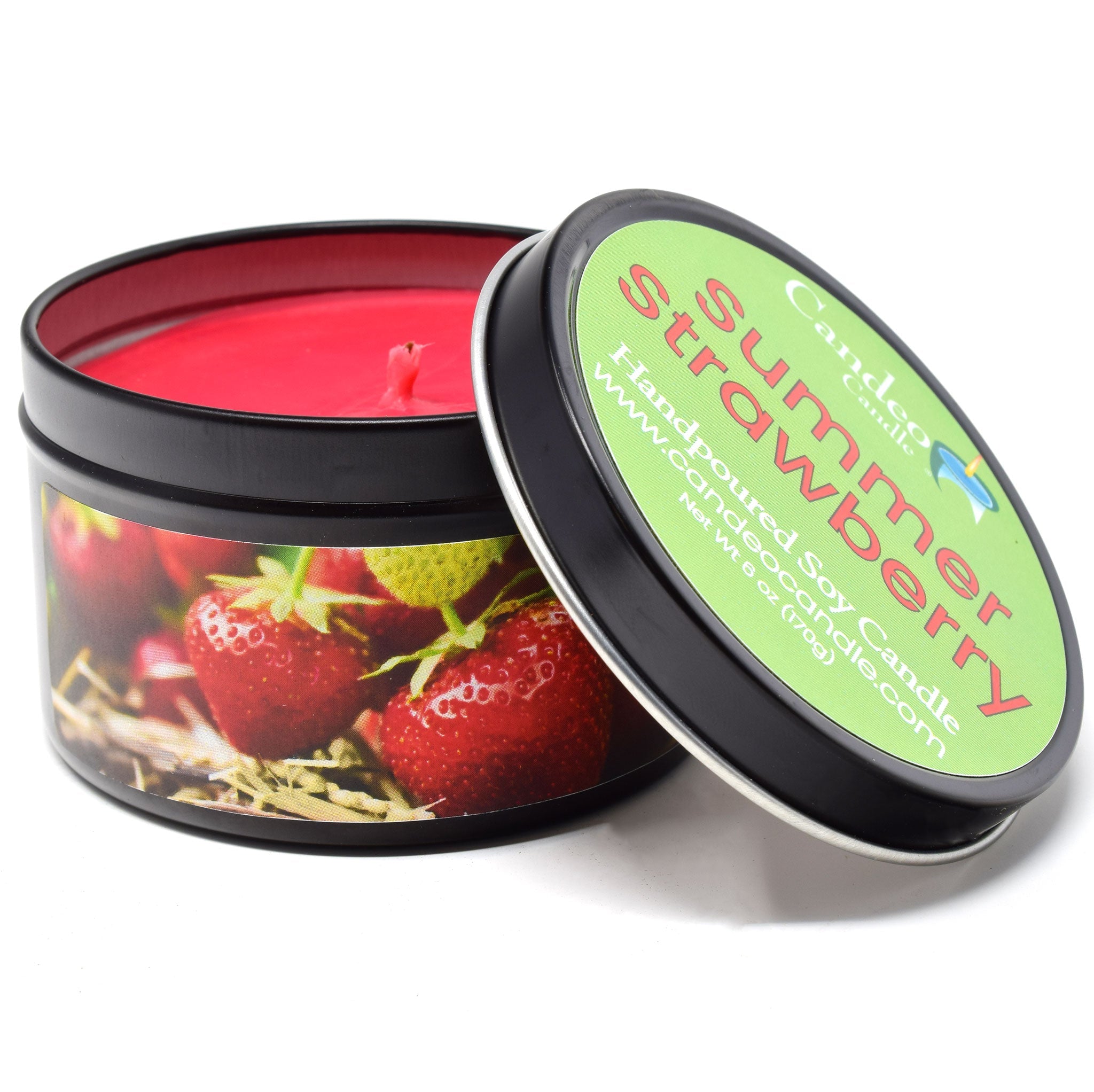 Summer Strawberry, 6oz Soy Candle Tin - Candeo Candle