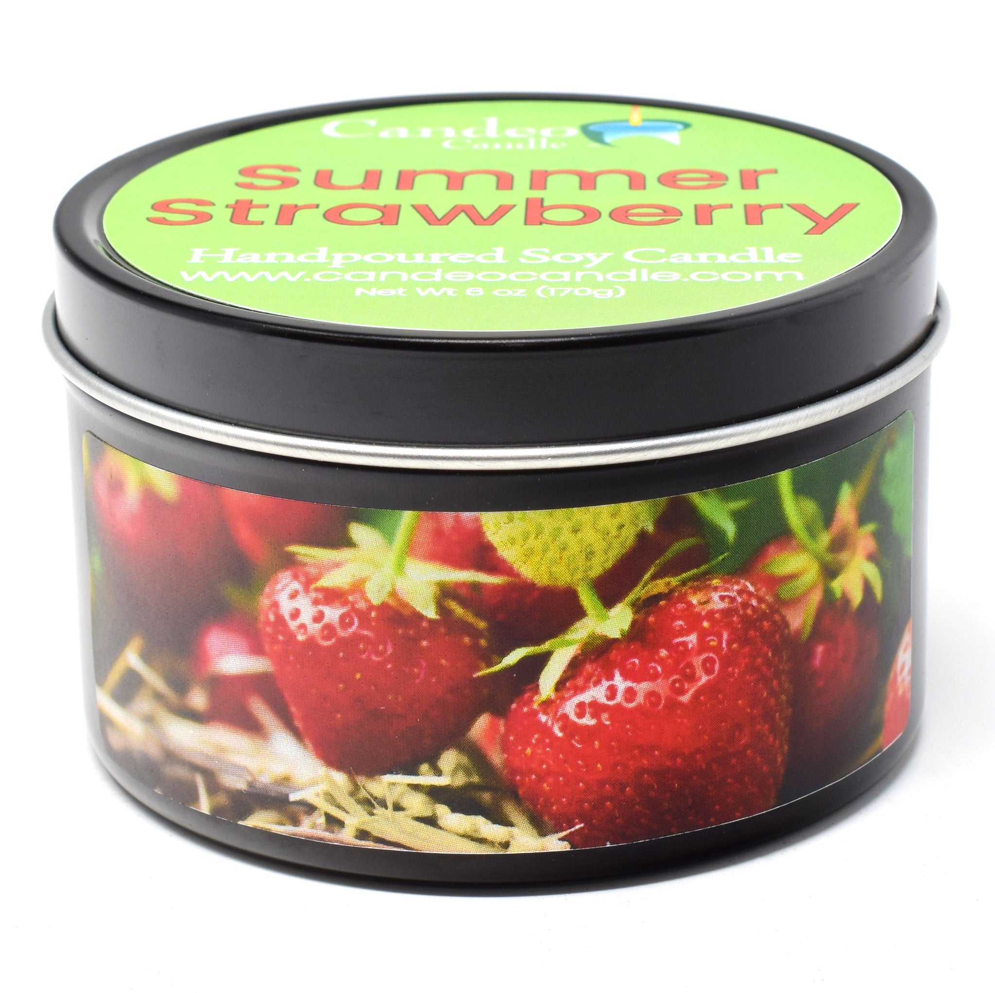 Summer Strawberry, 6oz Soy Candle Tin - Candeo Candle