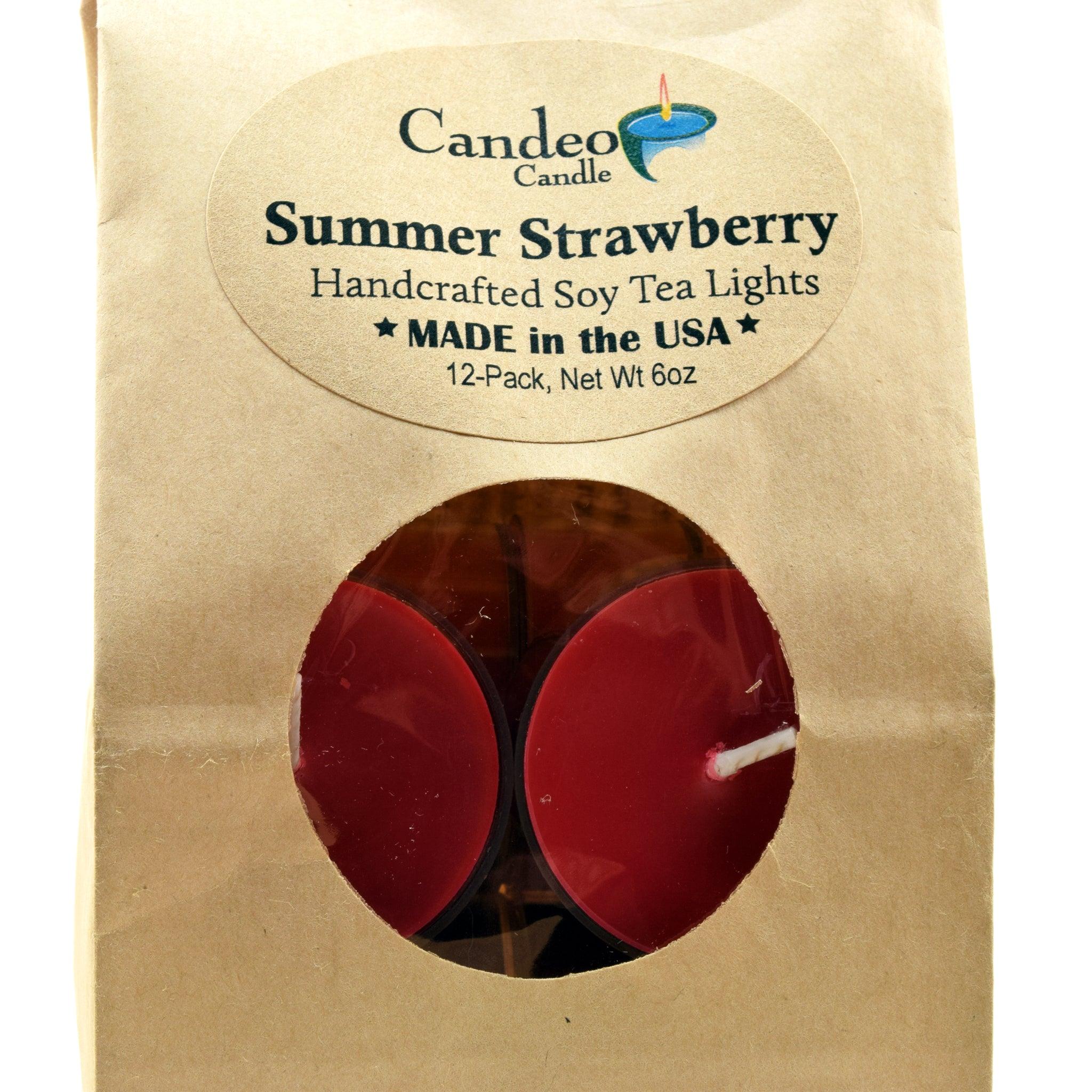 Summer Strawberry, Soy Tea Light 12-Pack - Candeo Candle