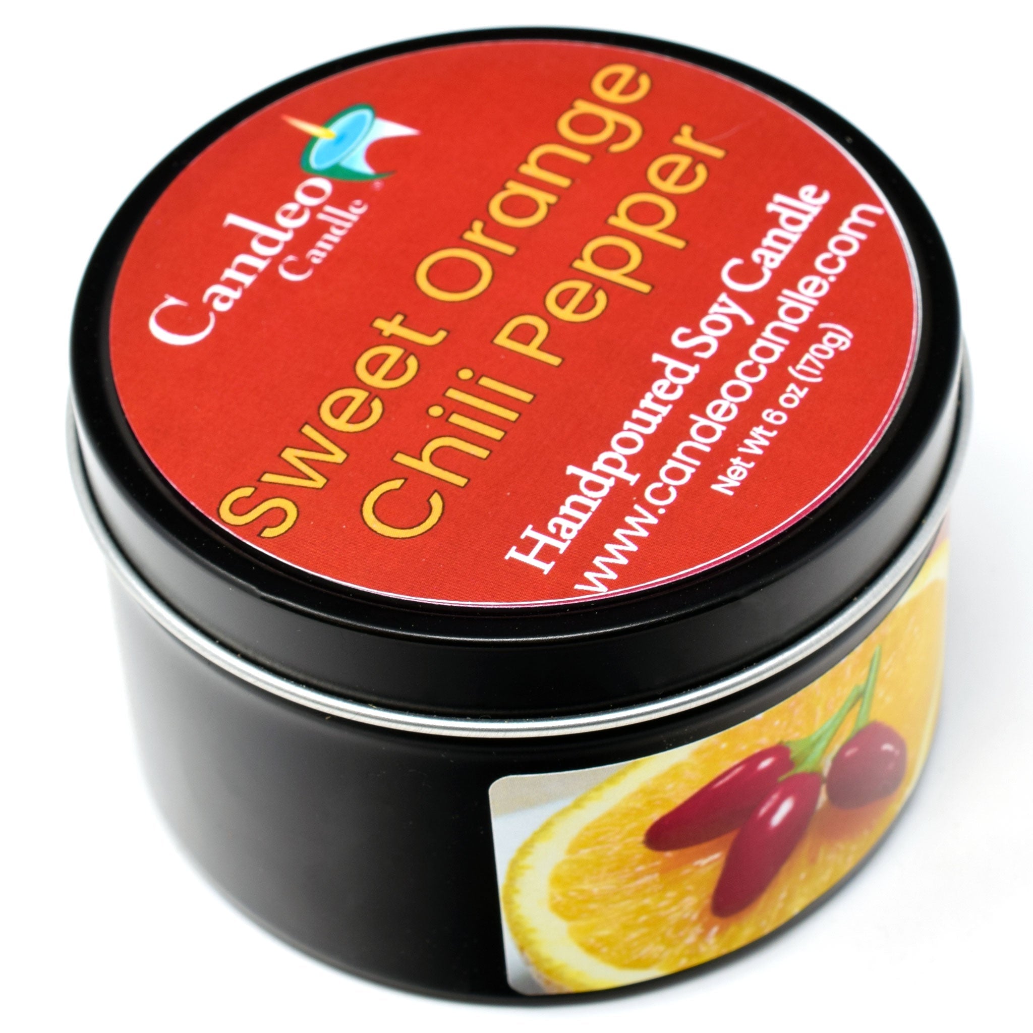 Sweet Orange Chili Pepper, 6oz Soy Candle Tin - Candeo Candle