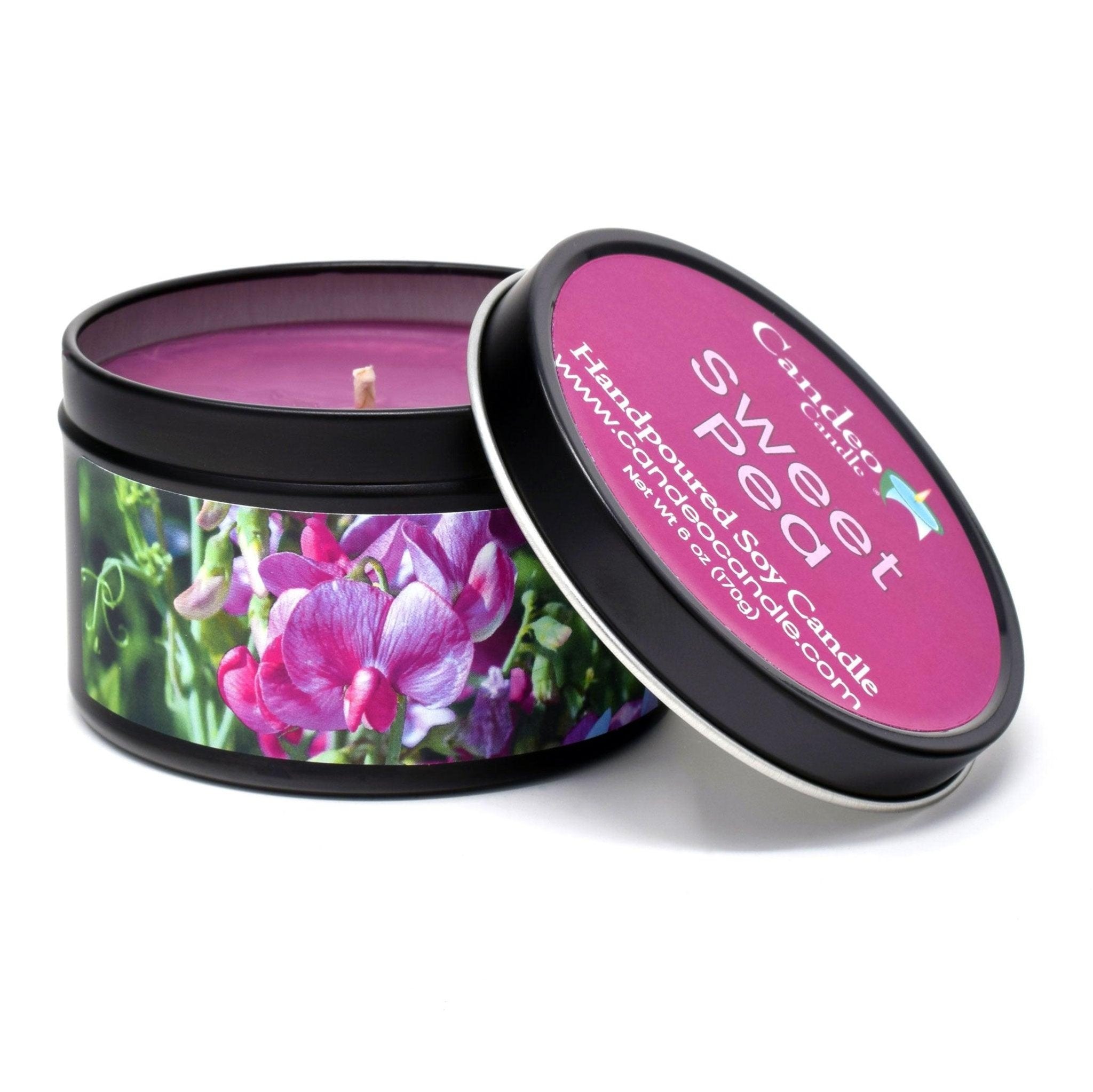 Sweet Pea, 6oz Soy Candle Tin - Candeo Candle