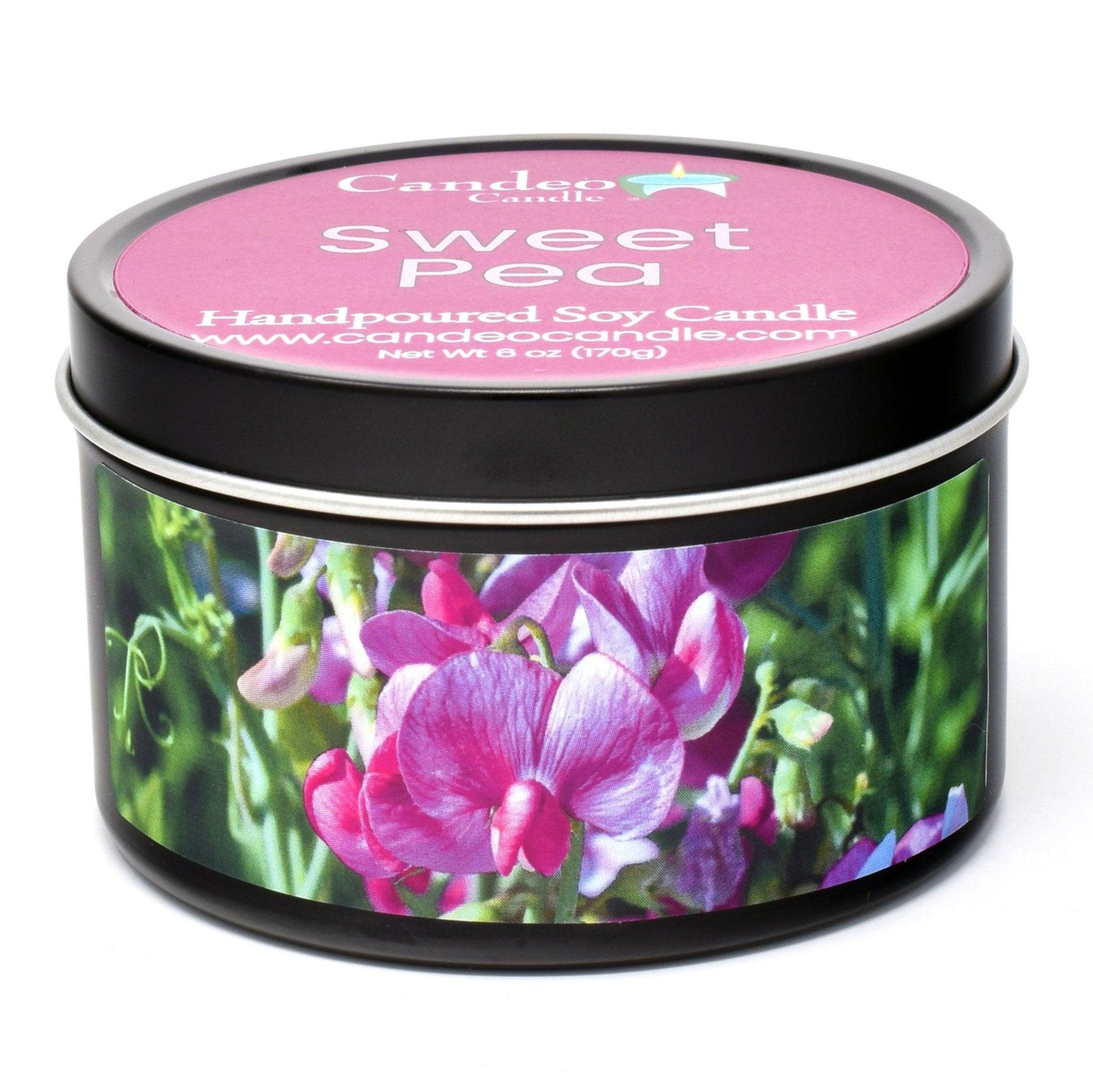 Sweet Pea, 6oz Soy Candle Tin - Candeo Candle