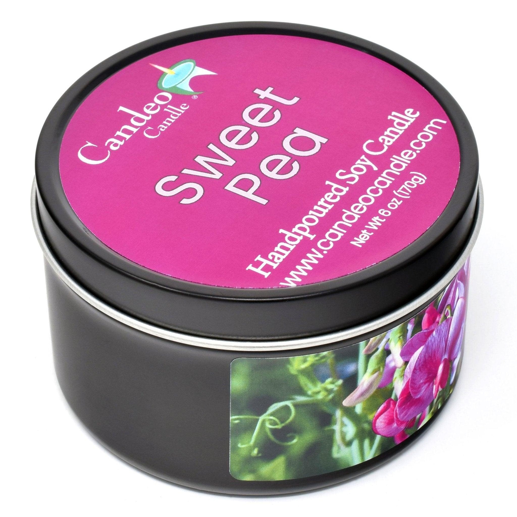Sweet Pea, 6oz Soy Candle Tin - Candeo Candle