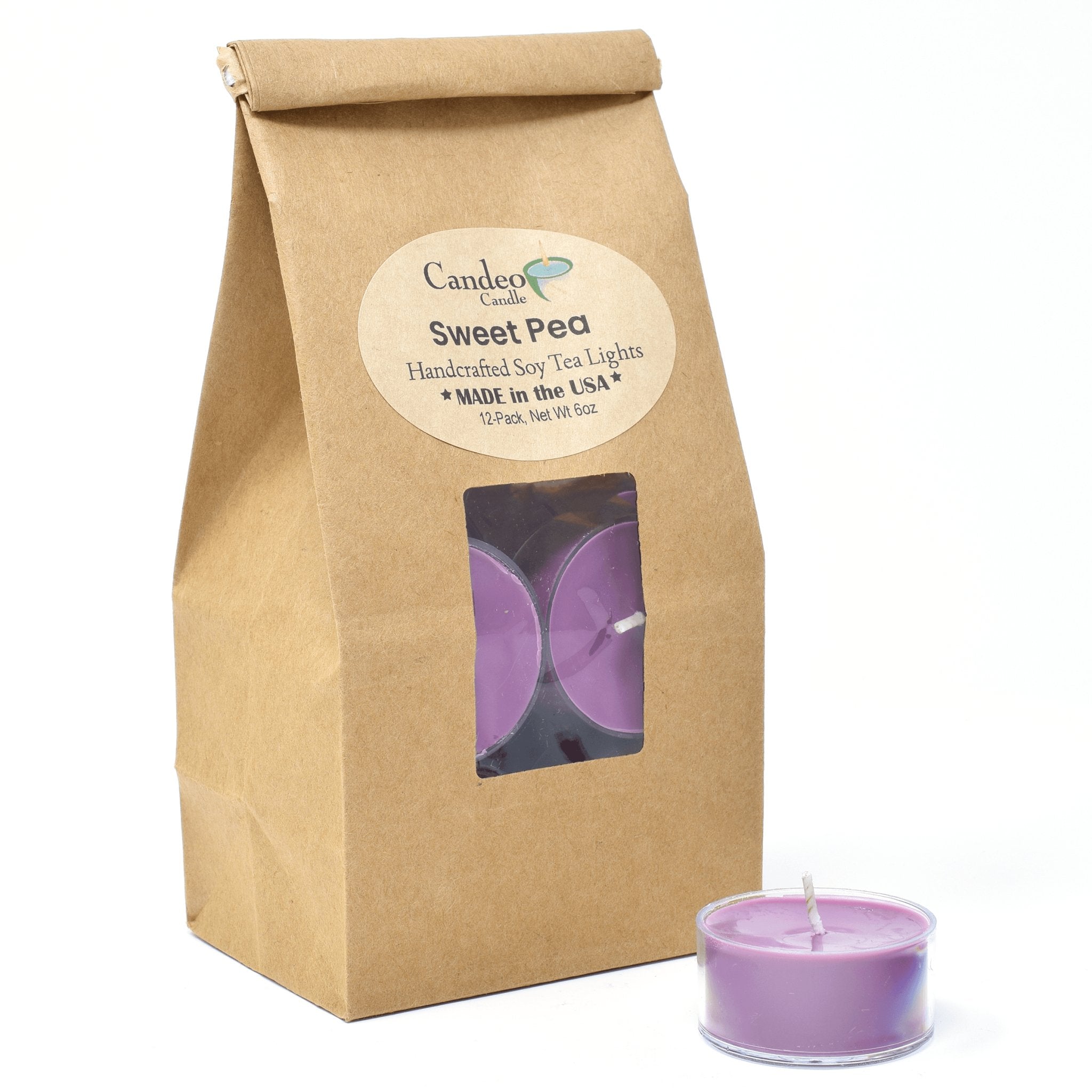 Sweet Pea, Soy Tea Light 12-Pack - Candeo Candle