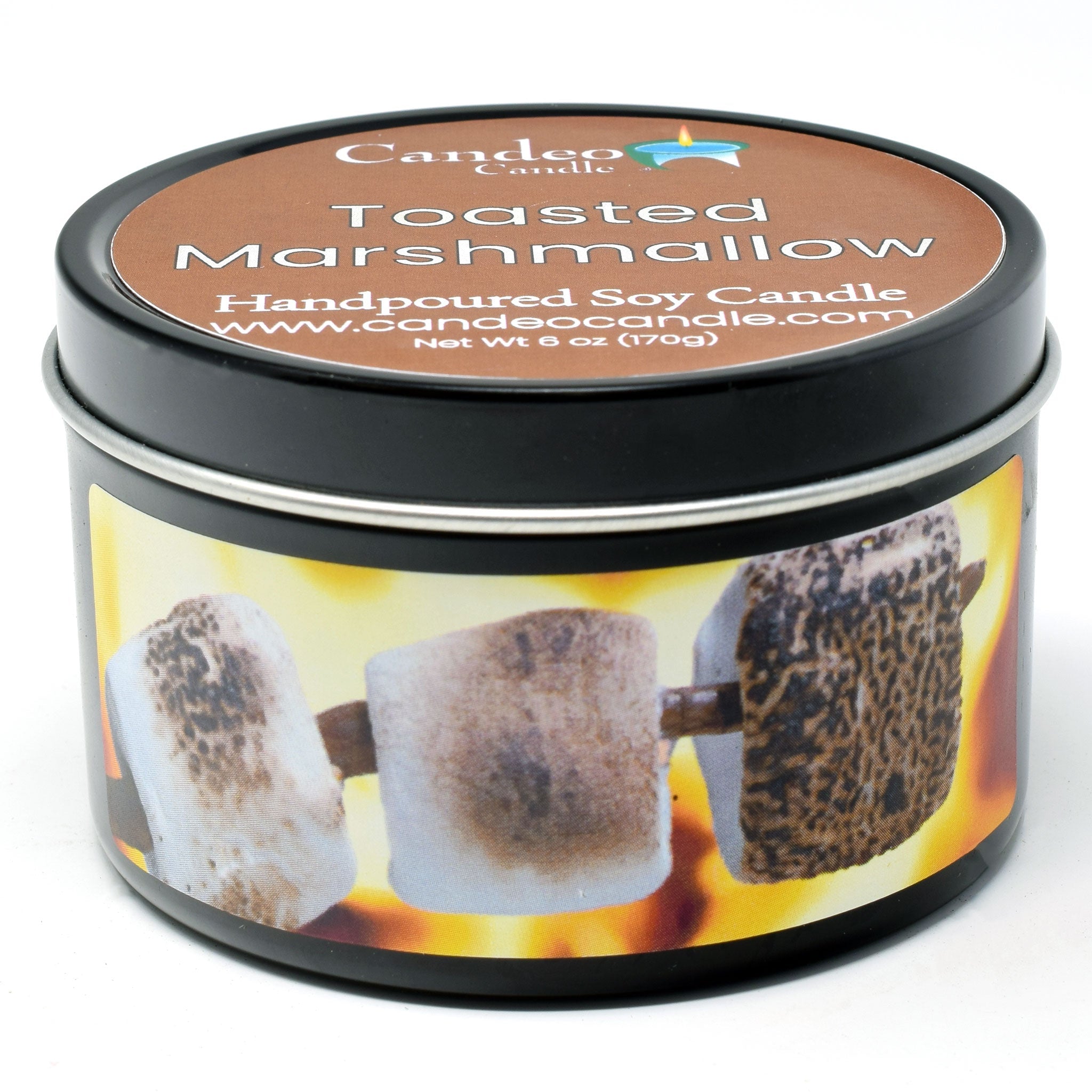 Toasted Marshmallow, 6oz Soy Candle Tin - Candeo Candle