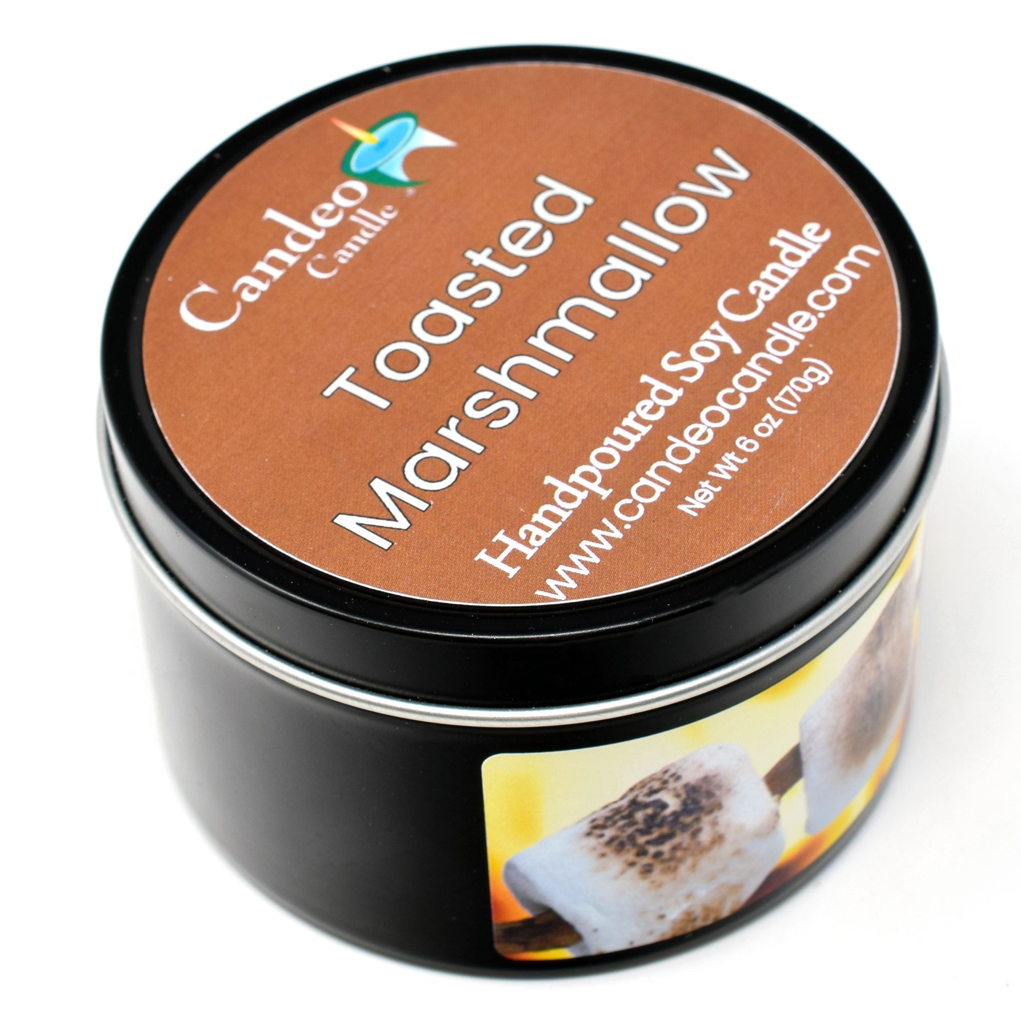 Toasted Marshmallow, 6oz Soy Candle Tin - Candeo Candle