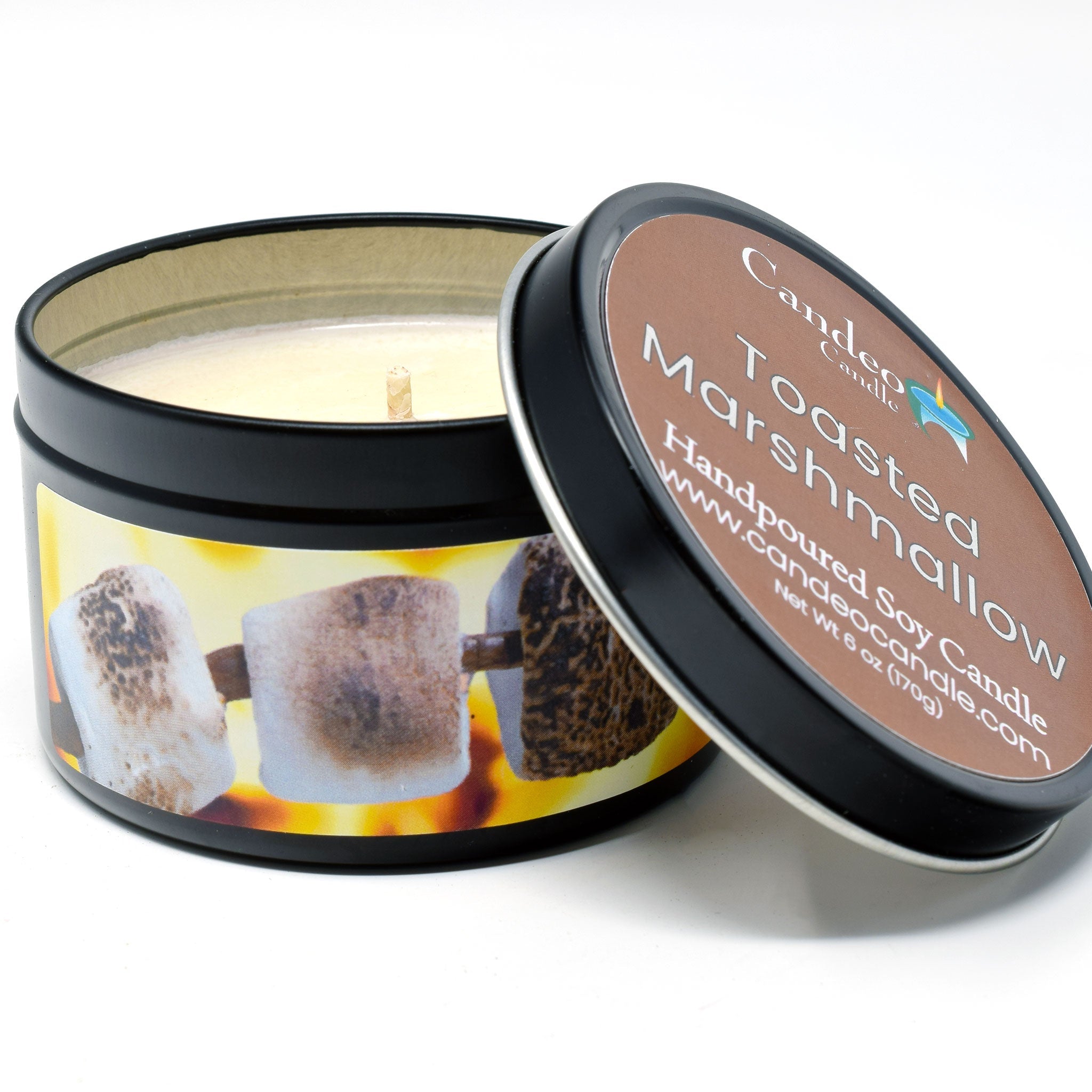 Toasted Marshmallow, 6oz Soy Candle Tin - Candeo Candle