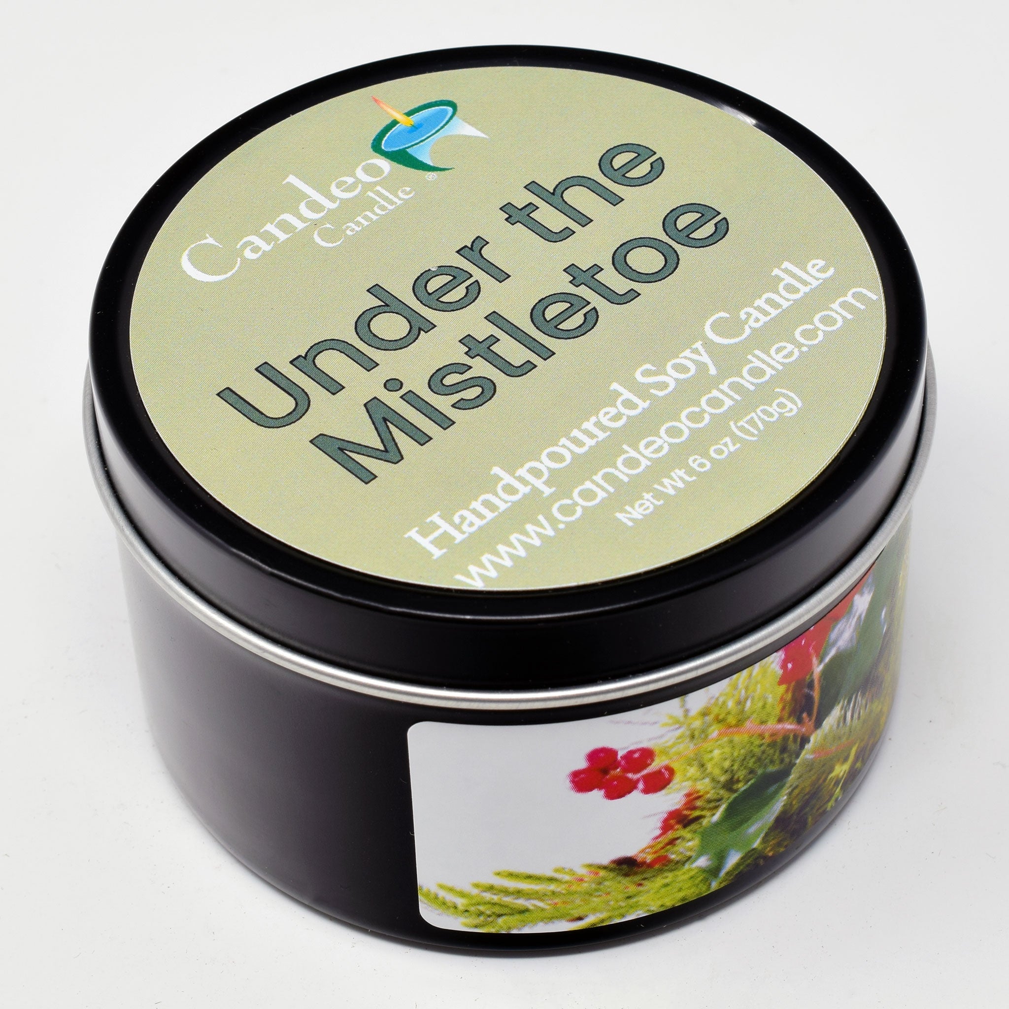 Under the Mistletoe, 6oz Soy Candle Tin - Candeo Candle