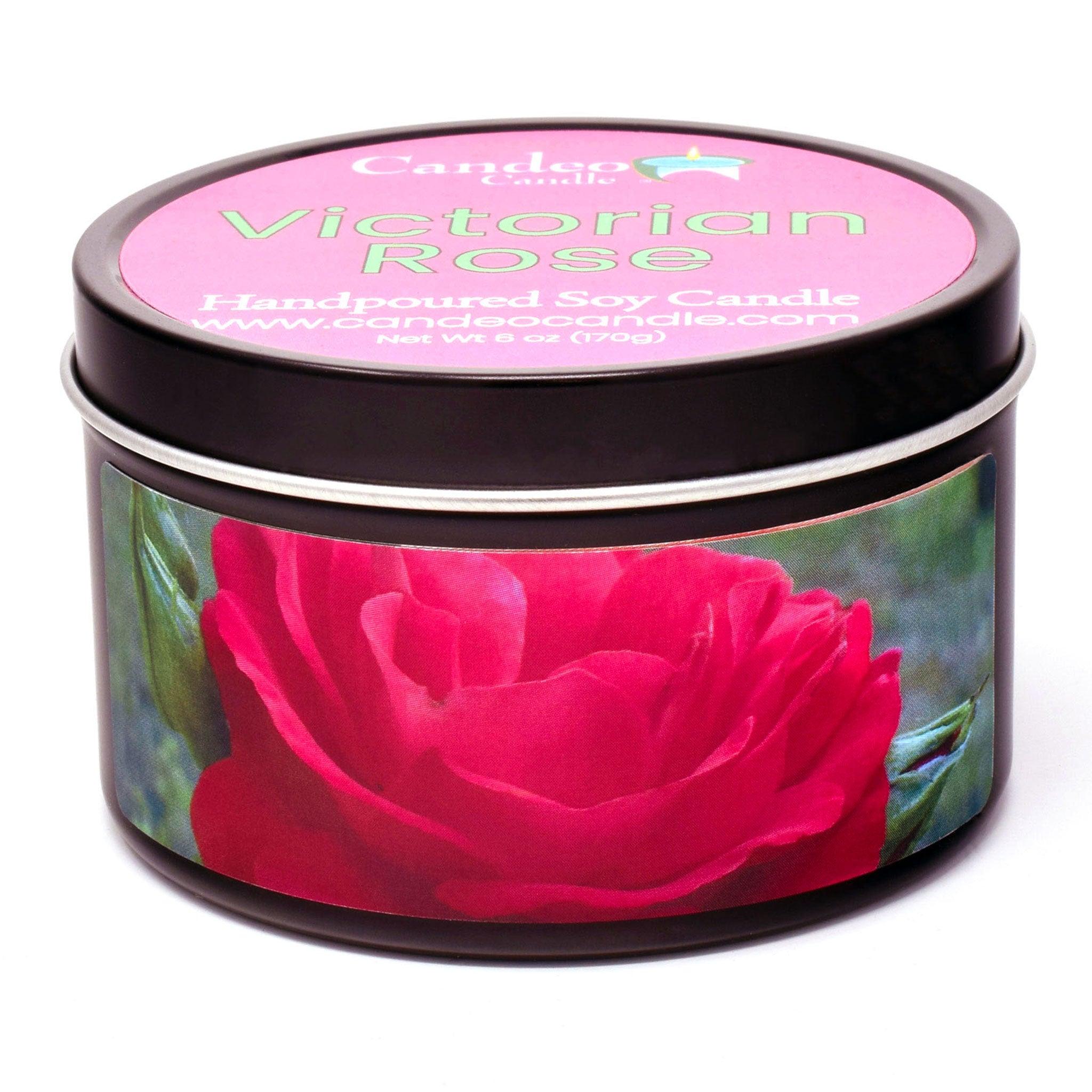 Victorian Rose, 6oz Soy Candle Tin - Candeo Candle