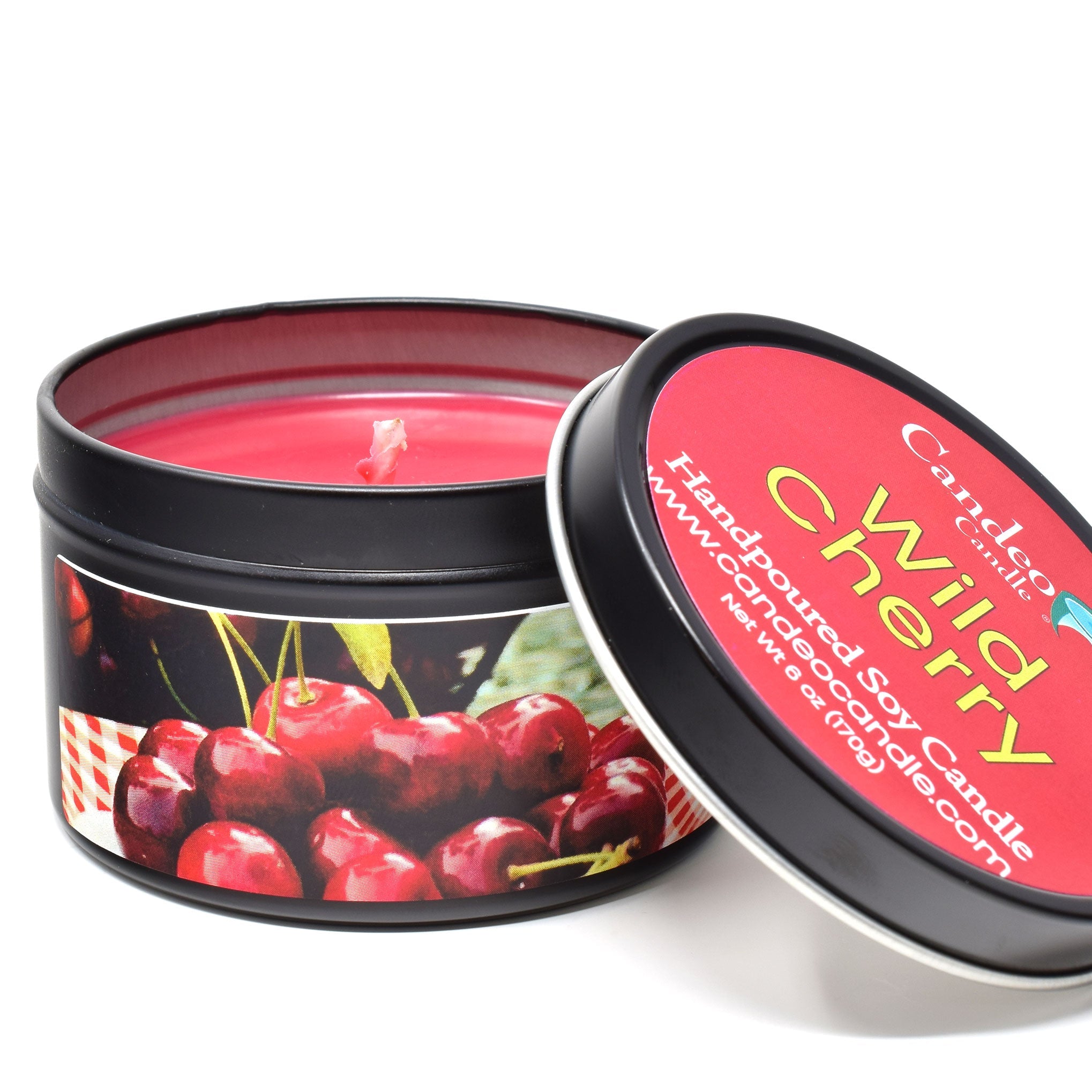 Wild Cherry, 6oz Soy Candle Tin - Candeo Candle