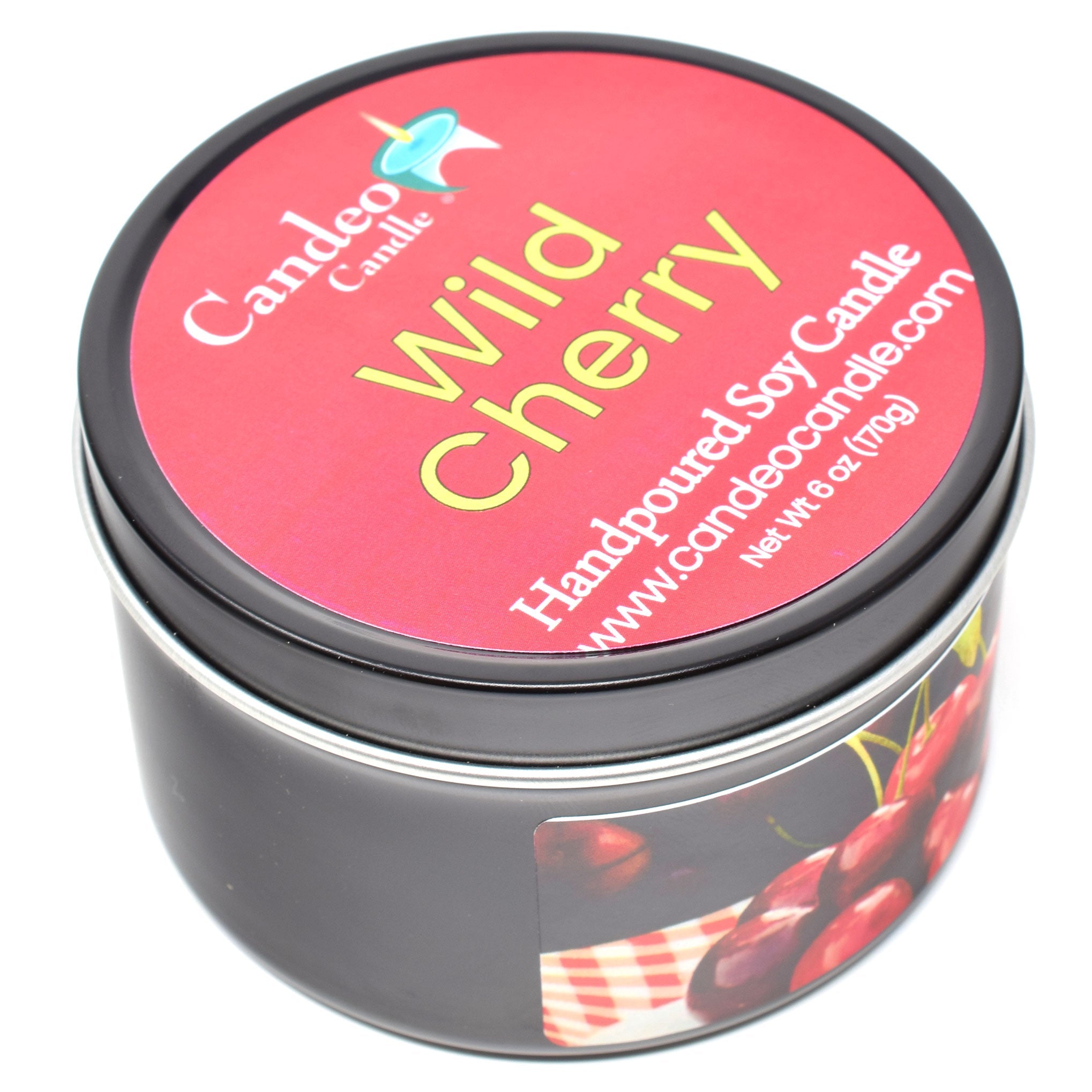 Wild Cherry, 6oz Soy Candle Tin - Candeo Candle