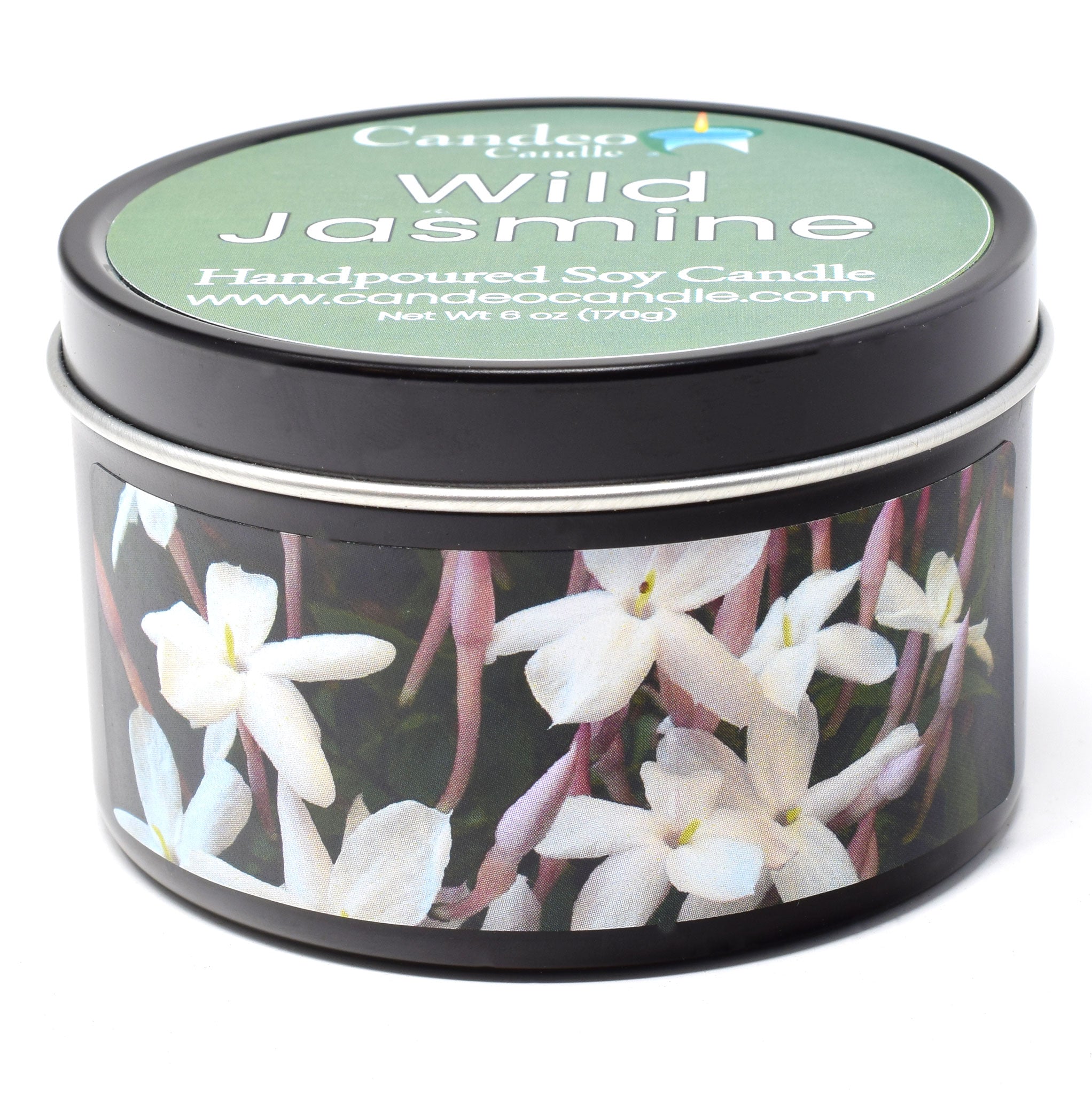 Wild Jasmine, 6oz Soy Candle Tin - Candeo Candle